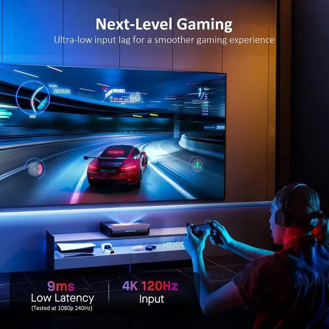 Alt view image 5 of 7 - NexiGo Aurora Pro with Official AS200 Motorized UST Tray, Ultra Short Throw 4K Tri-Color Laser Projector, 2400 Lumens, Dynamic Laser Dimming, Dolby Vision & Atmos, Up to 150" Display