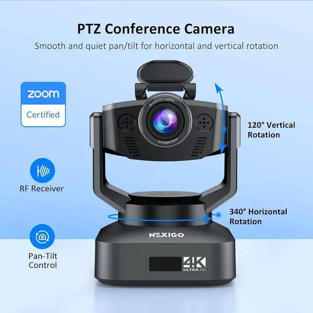 Alt view image 2 of 7 - NexiGo Zoom Certified, N990 (Gen 2) 4K PTZ Webcam, Video Conference Camera System with 5X Digital Zoom, Sony_Starvis Sensor, Position Preset, Dual Stereo Mics, 3.5mm Audio Jacks for External Mics