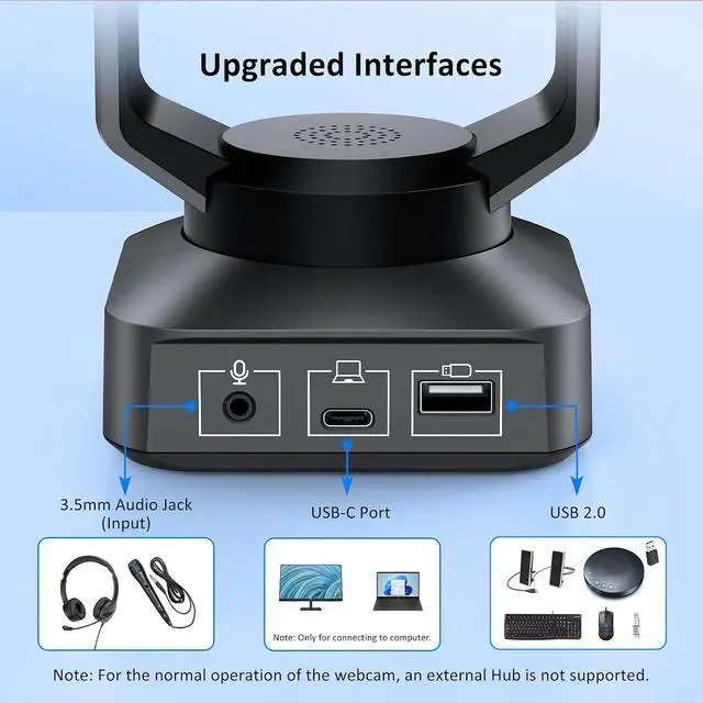 Alt view image 4 of 7 - NexiGo Zoom Certified, N990 (Gen 2) 4K PTZ Webcam, Video Conference Camera System with 5X Digital Zoom, Sony_Starvis Sensor, Position Preset, Dual Stereo Mics, 3.5mm Audio Jacks for External Mics