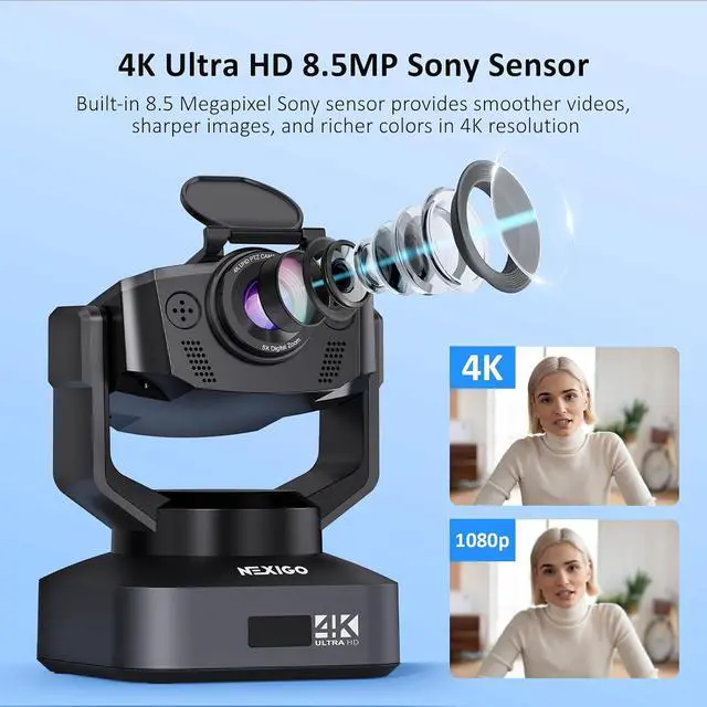 Alt view image 7 of 7 - NexiGo Zoom Certified, N990 (Gen 2) 4K PTZ Webcam, Video Conference Camera System with 5X Digital Zoom, Sony_Starvis Sensor, Position Preset, Dual Stereo Mics, 3.5mm Audio Jacks for External Mics