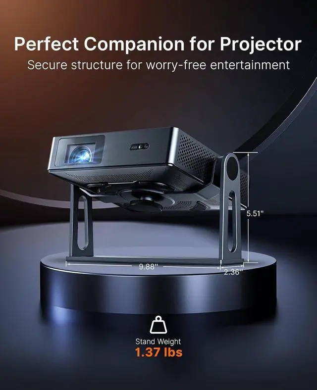 Alt view image 7 of 7 - NexiGo Nova Mini Bundle with Gimbal Stand, Portable Laser Projector, Google TV w/Netflix, 1080p FHD, 1200 Lumens, 15000:1 Contrast w/SAE, 3D, Auto Setup, 150" Display, 8W Dolby Audio