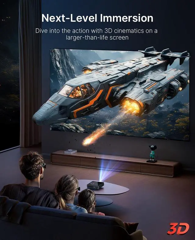 Alt view image 5 of 7 - NexiGo Nova Mini, Portable Laser Projector, Google TV w/Netflix, 1080p FHD, 1200 Lumens, 15000:1 Contrast w/SAE, 3D, Auto Setup, 150" Display, 8W Dolby Audio, Portable for Home & Outdoor
