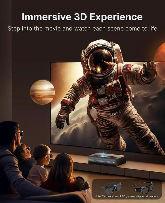 Alt view image 6 of 7 - NexiGo Aurora Pro MKII with Official AS200 Motorized Sliding Tray and 3D Glasses, 4K Tri-Color Laser UST Projector, Dynamic Iris & Laser Dimming, 0.21:1 Throw Ratio, Dolby Vision & Atmos