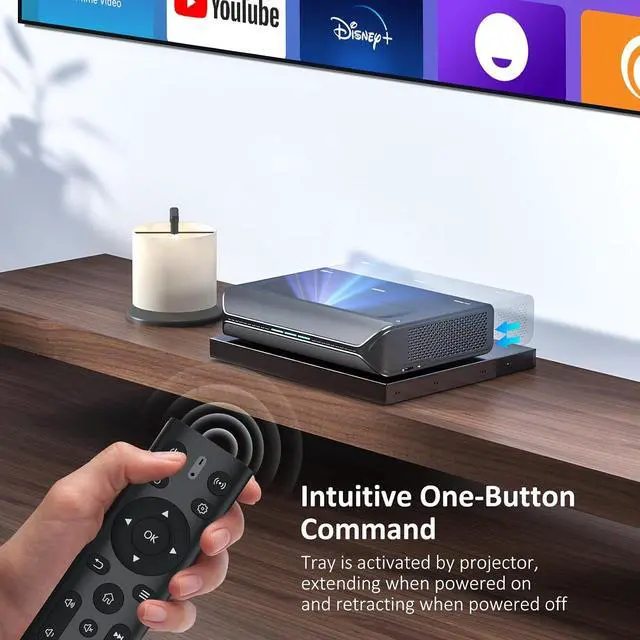 Alt view image 7 of 7 - NexiGo Aurora Pro MKII with Official AS200 Motorized Sliding Tray, 4K Tri-Color Laser UST Projector, Dynamic Iris & Laser Dimming, 0.21:1 Throw Ratio, Dolby Vision & Atmos, HDR10+