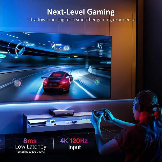 Alt view image 5 of 7 - NexiGo Aurora Pro 4K Laser TV, with 120" Fresnel ALR Screen, Factory Calibrated Color Accuracy, 2400 Lumens, for Home Theater and Daylight Use, Dolby Vision & Atoms, Active 3D