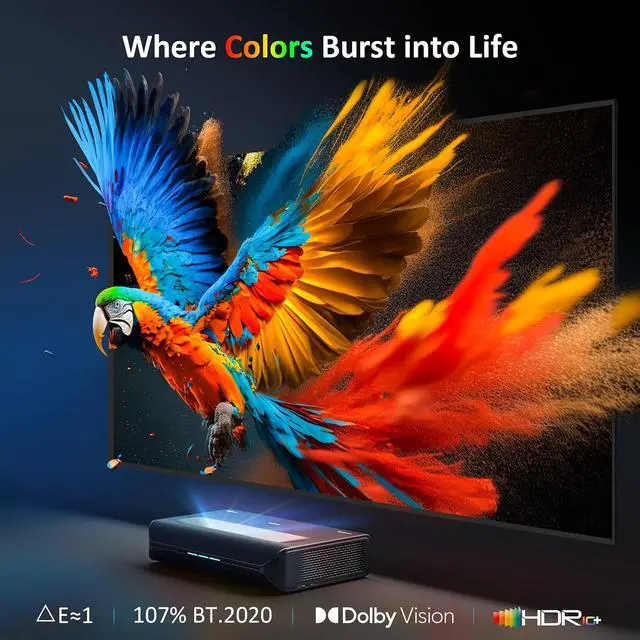 Alt view image 4 of 7 - NexiGo Aurora Pro with 3D Glasses, Ultra Short Throw 4K Tri-Color Laser Projector, 2400 Lumens, Screen Adoption, Dynamic Laser Dimming, Dolby Vision & Atoms, UST Laser TV with DLP Link 3D Glasses