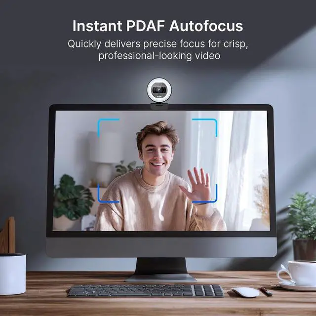 Alt view image 5 of 7 - NexiGo N930E Pro, 4K Webcam with Ring Light, PDAF Autofocus, 1080P@60FPS, Dual Noise-Canceling Mics, Built-in Privacy Shutter, Web Cam for Streaming, Meeting, Gaming
