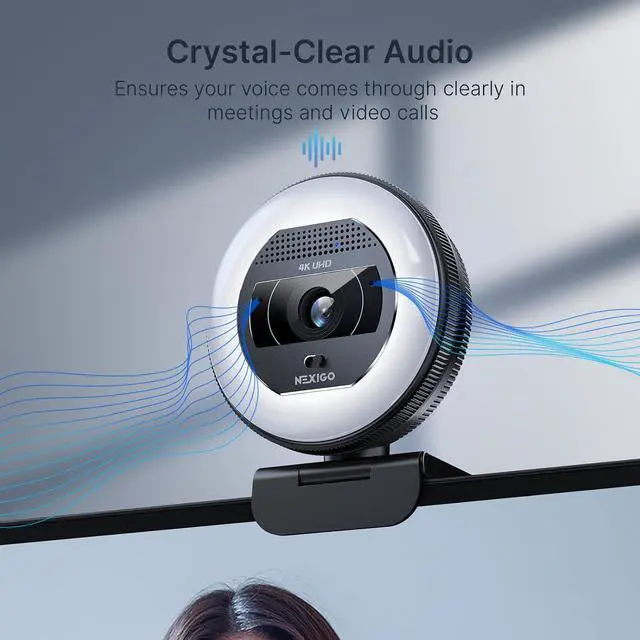 Alt view image 6 of 7 - NexiGo N930E Pro, 4K Webcam with Ring Light, PDAF Autofocus, 1080P@60FPS, Dual Noise-Canceling Mics, Built-in Privacy Shutter, Web Cam for Streaming, Meeting, Gaming