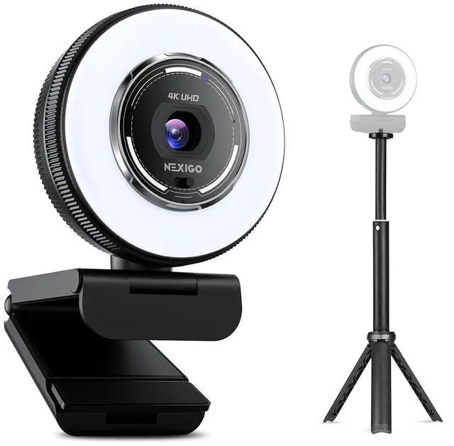Main image of NexiGo 4K Streaming Webcam Kit, N680E Pro UHD Webcam w/Ring Light, PDAF Autofocus, 1080p 60FPS, Dual Noise-Canceling Mics, Privacy Shutter, Lightweight Mini Tripod, for Zoom/Teams/Twitch/Google Meet