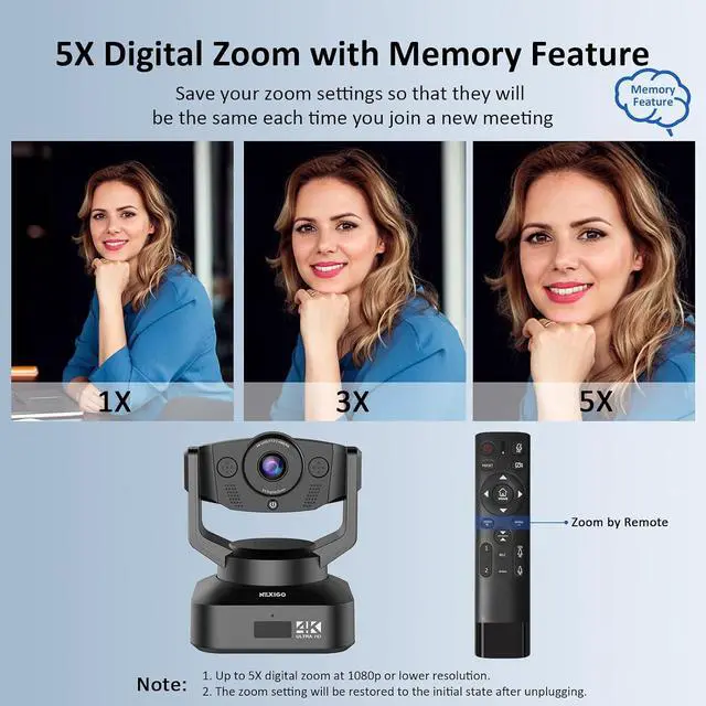 Alt view image 5 of 7 - 4K PTZ Webcam Kits, NexiGo N990 (Gen 2) UHD 2160P Webcam with 5X Digital Zoom, Sony Starvis Sensor, Position Preset, Flexible Mini Tripod, for Skype/Teams/Zoom Meetings