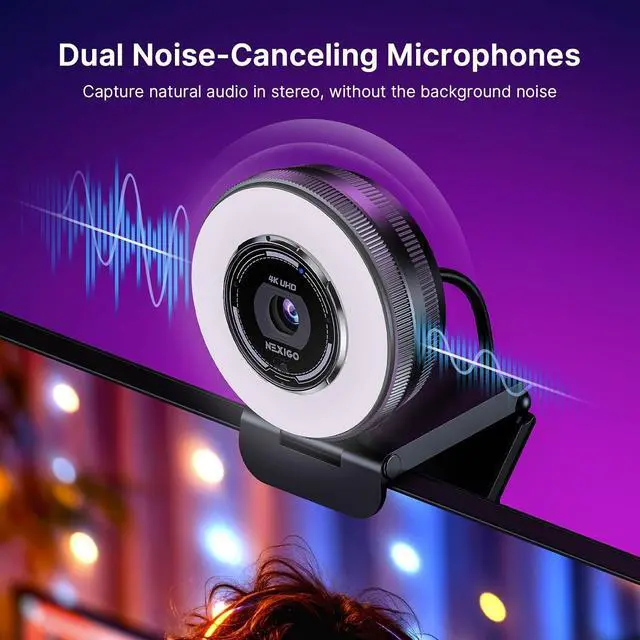 Alt view image 6 of 7 - NexiGo 4K Streaming Webcam Kit, N680E Pro UHD Webcam w/Ring Light, PDAF Autofocus, 1080p 60FPS, Dual Noise-Canceling Mics, Privacy Shutter, Lightweight Mini Tripod, for Zoom/Teams/Twitch/Google Meet