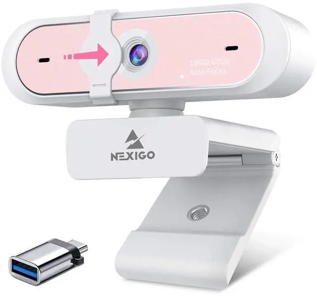 Main image of NexiGo 1080P 60FPS Webcam with USB C Adapter, AutoFocus Web Camera with Microphone, Privacy Cover, Thunderbolt 3 to USB 3.0 Adapter, for Zoom/Skype/Teams Online Teaching, Laptop MAC PC Desktop