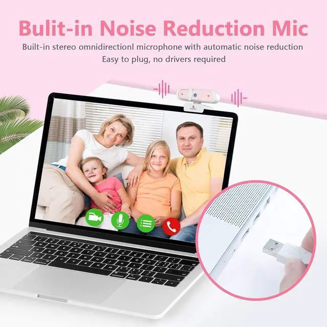 Alt view image 3 of 7 - NexiGo 1080P 60FPS Webcam with USB C Adapter, AutoFocus Web Camera with Microphone, Privacy Cover, Thunderbolt 3 to USB 3.0 Adapter, for Zoom/Skype/Teams Online Teaching, Laptop MAC PC Desktop
