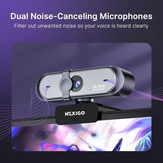 Alt view image 7 of 7 - NexiGo 4K UHD Webcam Kit, N660P Pro Web Cam with Distortion-Free Lens, 1080p 60 fps Autofocus, 3DNR, Noise-Canceling Mics, Lightweight Mini Tripod, for Gaming/Live Streaming/PC/Mac/Switch 2, Black