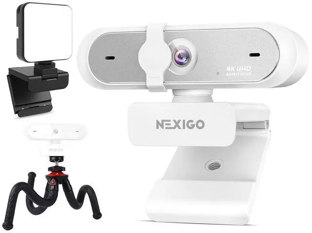 Main image of NexiGo 4K UHD Webcam Kit, N660P Pro 1080p 60fps Autofocus Webcam w/Distortion-Free Lens, Noise-Canceling Mics, Video Conference Light, Flexible Tripod Stand, for Gaming/Live Streaming/Switch 2, White