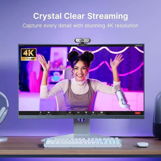 Alt view image 2 of 7 - NexiGo 4K UHD Webcam Kit, N660P Pro Web Cam with Distortion-Free Lens, 1080p 60 fps Autofocus, 3DNR, Noise-Canceling Mics, Lightweight Mini Tripod, for Gaming/Live Streaming/PC/Mac/Switch 2, Black
