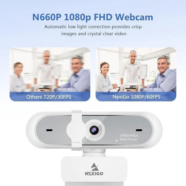 Alt view image 2 of 7 - NexiGo N660P (Gen 2) 1080P 60FPS Webcam with Software Control, Dual Microphone & Cover, Autofocus, HD USB Computer Web Camera, for OBS/Zoom/Skype/FaceTime/Teams/Twitch, White