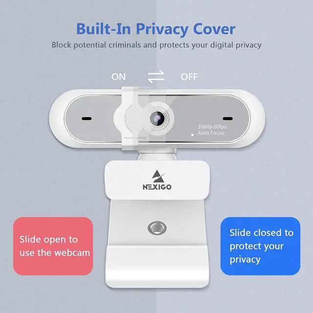Alt view image 5 of 7 - NexiGo N660P (Gen 2) 1080P 60FPS Webcam with Software Control, Dual Microphone & Cover, Autofocus, HD USB Computer Web Camera, for OBS/Zoom/Skype/FaceTime/Teams/Twitch, White