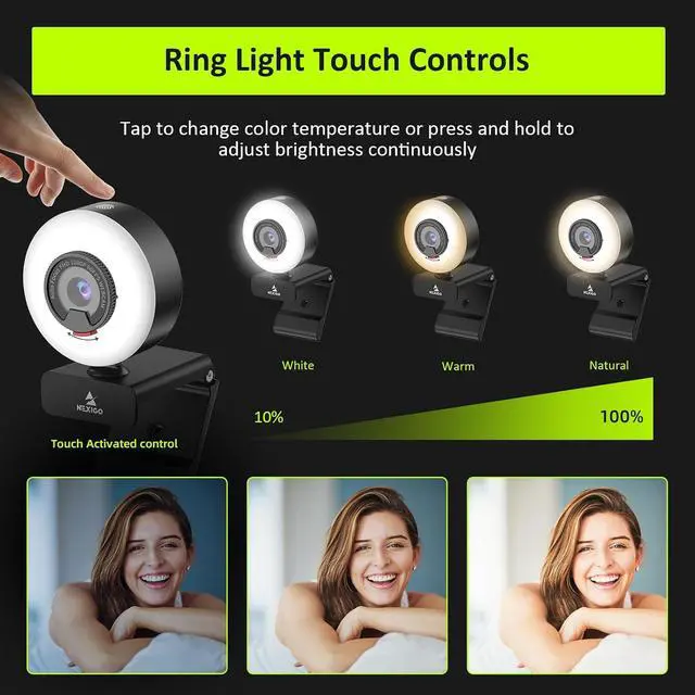 Alt view image 4 of 7 - NexiGo N960E 1080P 60FPS Webcam with Light, Software Included, Fast AutoFocus, Built-in Privacy Cover, USB Web Camera, Dual Stereo Microphone, for Zoom Meeting Skype Teams Twitch