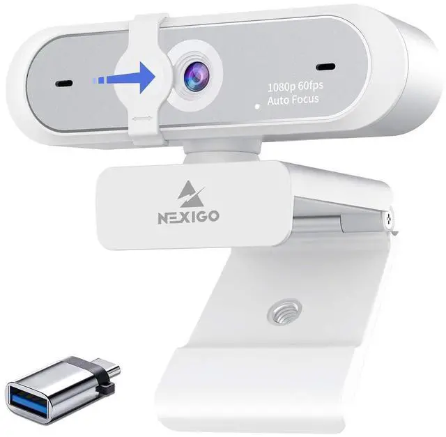 Main image of 1080P 60FPS Webcam with USB C Adapter, NexiGo AutoFocus USB Web Camera with Microphone, Privacy Cover, Thunderbolt 3 to USB 3.0 Adapter, for Zoom/Skype/Teams Online Teaching, Laptop MAC PC Desktop