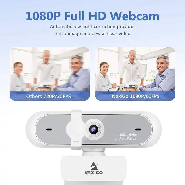 Alt view image 2 of 7 - 1080P 60FPS Webcam with USB C Adapter, NexiGo AutoFocus USB Web Camera with Microphone, Privacy Cover, Thunderbolt 3 to USB 3.0 Adapter, for Zoom/Skype/Teams Online Teaching, Laptop MAC PC Desktop