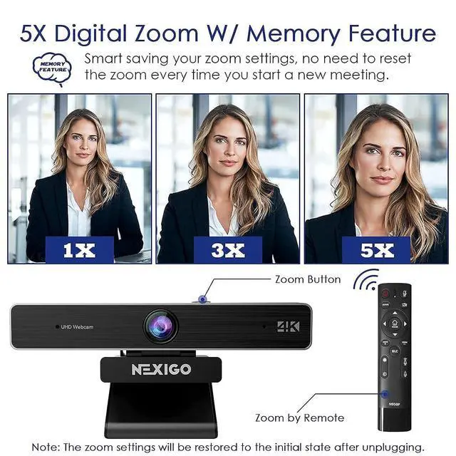 Alt view image 4 of 7 - NexiGo 4K Zoomable Webcam Kits, N950P UHD 2160P Webcam with Remote, Sony Starvis Sensor, 5X Digital Zoom, Flexible Camera Tripod Stand, for Zoom/Skype/Teams, MAC PC