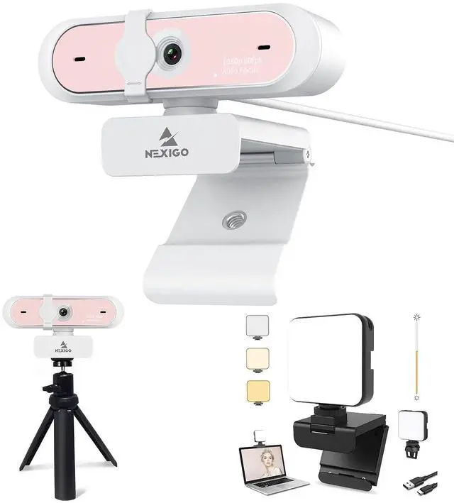 Main image of NexiGo 60FPS 1080P Webcam Kits, N660P FHD USB Web Camera with Privacy Cover and Dual Microphones, Upgraded Video Conference Lighting, Lightweight Mini Tripod, for Zoom/Skype/Teams, Pink