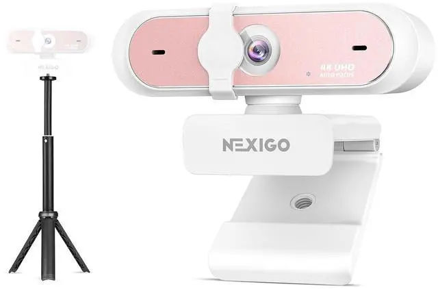 Main image of NexiGo 4K UHD Webcam Kit, N660P Pro Web Cam with Distortion-Free Lens, 1080p 60 fps Autofocus, 3DNR, Noise-Canceling Mics, Lightweight Mini Tripod, for Gaming/Live Streaming/PC/Mac/Switch 2, Pink