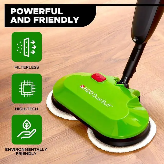 Alt view image 2 of 6 - H2O Dual Buff Hard Floor Cleaner, Cordless Electric Mop - Rechargeable Hard Floor Cleaner Head Scrub, Buff, and Polish with Washable Microfiber Cloths - Spray Mop for Hardwood Floors, Laminate, Tile