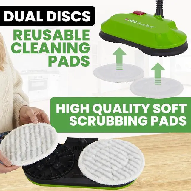 Alt view image 3 of 6 - H2O MOP X5 Dual Buff Steam Mop Head Attachment - Great For Hardwood, Tile Floor Buffing, Cleaning and Steaming - Includes 2 Soft Scrub Washable Pads