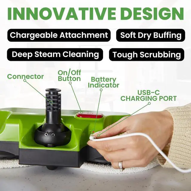 Alt view image 6 of 6 - H2O MOP X5 Dual Buff Steam Mop Head Attachment - Great For Hardwood, Tile Floor Buffing, Cleaning and Steaming - Includes 2 Soft Scrub Washable Pads