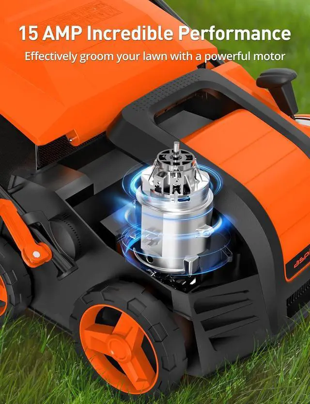 Alt view image 2 of 7 - Aspiron Electric Lawn Dethatcher & Scarifier with 14.5-Gal Bag, 15 Amp, 16 Inch Lawn Dethatcher with 5-Position Depth Adjustment, Quick-Fold, Keeps Lawn Health, Tangerine