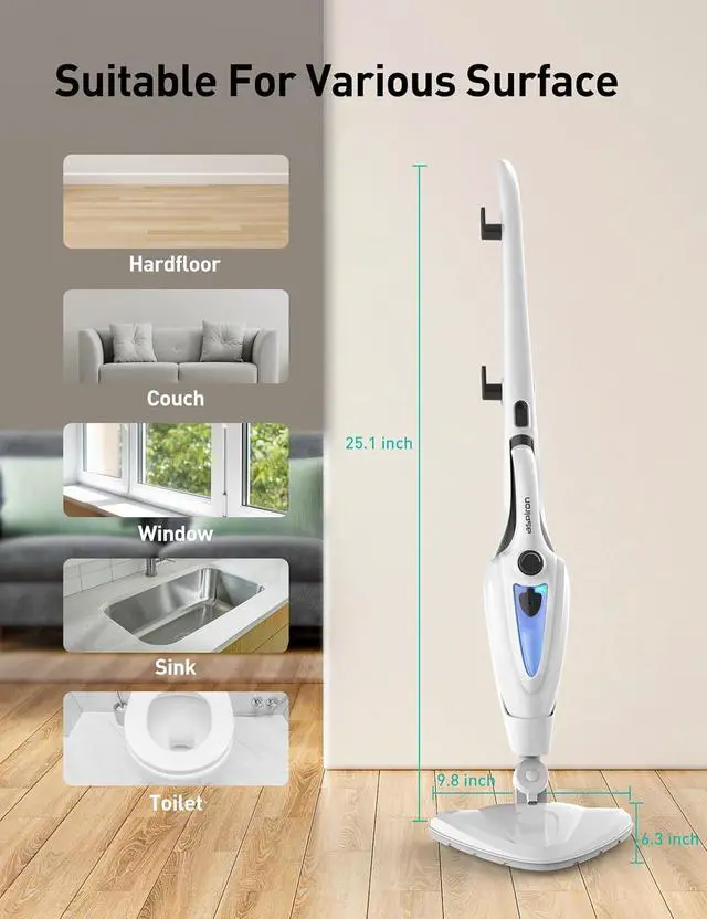 Alt view image 6 of 7 - Aspiron 12-in-1 Steam Mop, Fast 15-Sec Heat-Up, 1500W Detachable Handheld Steam Cleaner with 2 Dirt Grip Pads, Removes 99.99% Stubborn Stains for Hardwood Floors, Windows, Tiles, Furniture, Black