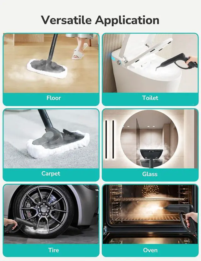 Alt view image 3 of 7 - Steam Cleaner, 293°F 58 PSI Powerful Multipurpose Handheld Steam Mop for Home, Built-in Storage, 21 Attachments, 50Oz Capacity, Heavy Duty Canister Steamer for Carpet, Floor, Car, Tile, Crack