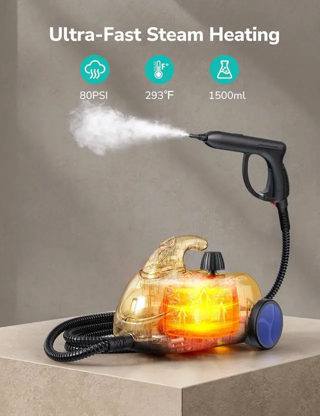 Alt view image 2 of 7 - Steam Cleaner, 293°F 58 PSI Powerful Multipurpose Handheld Steam Mop for Home, Built-in Storage, 21 Attachments, 50Oz Capacity, Heavy Duty Canister Steamer for Carpet, Floor, Car, Tile, Crack