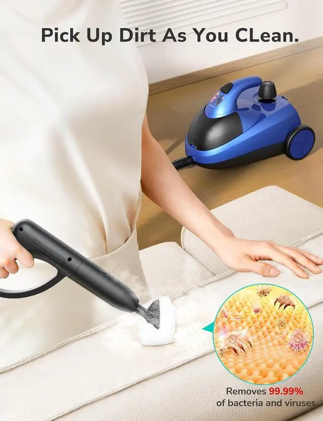 Alt view image 5 of 7 - Steam Cleaner, 293°F 58 PSI Powerful Multipurpose Handheld Steam Mop for Home, Built-in Storage, 21 Attachments, 50Oz Capacity, Heavy Duty Canister Steamer for Carpet, Floor, Car, Tile, Crack