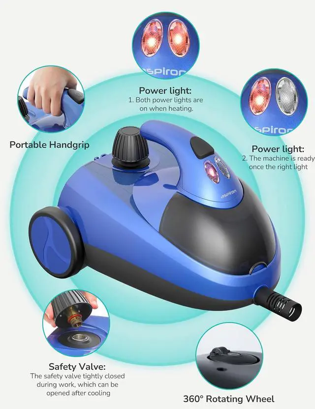 Alt view image 6 of 7 - Steam Cleaner, 293°F 58 PSI Powerful Multipurpose Handheld Steam Mop for Home, Built-in Storage, 21 Attachments, 50Oz Capacity, Heavy Duty Canister Steamer for Carpet, Floor, Car, Tile, Crack