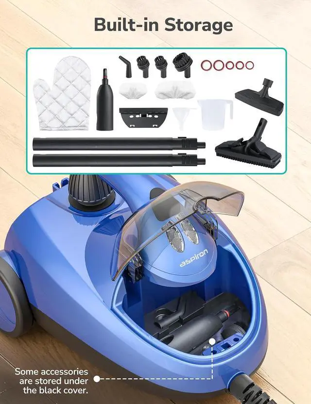 Alt view image 7 of 7 - Steam Cleaner, 293°F 58 PSI Powerful Multipurpose Handheld Steam Mop for Home, Built-in Storage, 21 Attachments, 50Oz Capacity, Heavy Duty Canister Steamer for Carpet, Floor, Car, Tile, Crack