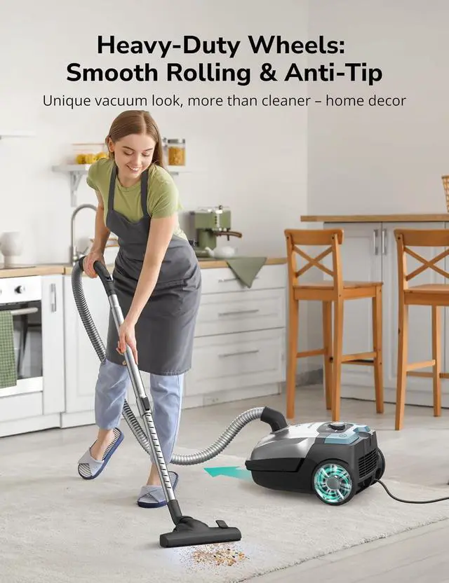 Alt view image 5 of 7 - Aspiron Canister Vacuum, 1700W/45KPA Bagged Vacuum Cleaner, 5L Large Capacity, Auto Cord Rewind, HEPA Filter, Low Noise, 8M Cleaning Radius, Easy to Push, for Hard Floor, Low Pile Carpet, Crack, Car