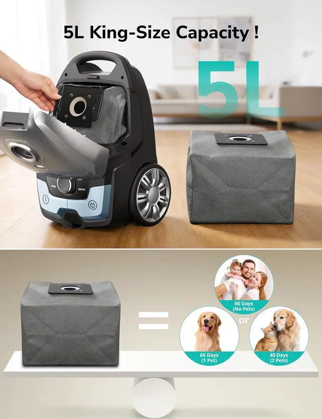 Alt view image 7 of 7 - Aspiron Canister Vacuum, 1700W/45KPA Bagged Vacuum Cleaner, 5L Large Capacity, Auto Cord Rewind, HEPA Filter, Low Noise, 8M Cleaning Radius, Easy to Push, for Hard Floor, Low Pile Carpet, Crack, Car