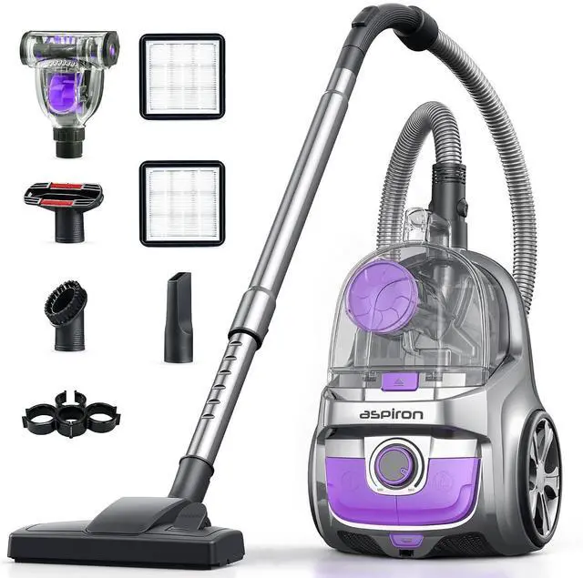 Main image of Aspiron Canister Vacuum Cleaner, 40Kpa Bagless Vacuum Cleaners, 4QT Large Dust Cup, Double HEPA Filter, Retractable Cord, 1600W Lightweight Vacuum Cleaner with 5 Tools for Hard Floors, Pearl