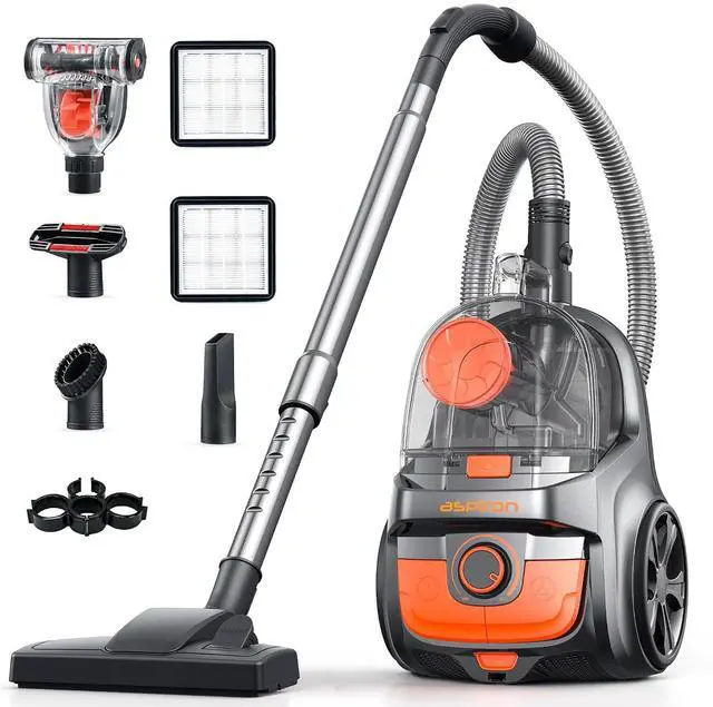 Main image of Aspiron Canister Vacuum Cleaner, 40Kpa Bagless Vacuum Cleaners, 4QT Large Dust Cup, Double HEPA Filter, Retractable Cord, 1600W Lightweight Vacuum Cleaner with 5 Tools for Hard Floors, Amber