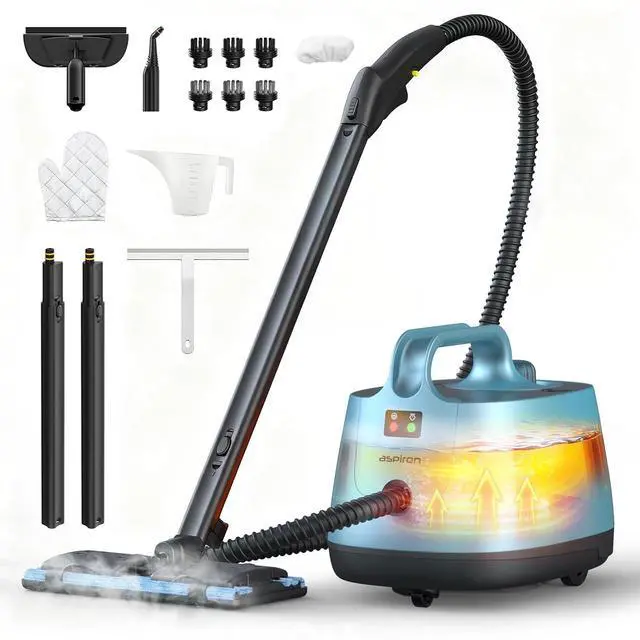 Main image of Aspiron Steam Cleaner, 293°F 58 PSI Powerful Multipurpose Handheld Steam Mop for Home Use, 21 Attachments, 50Oz Capacity, Heavy Duty Steamer for Carpets, Floors, Cars, Tiles, Crack Cleaning, Cerulean