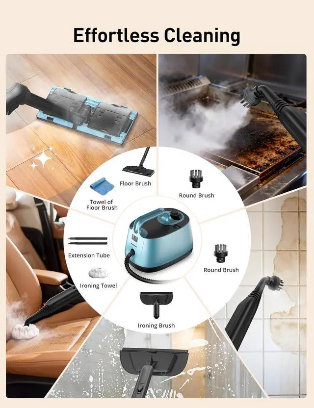 Alt view image 5 of 7 - Aspiron Steam Cleaner, 293°F 58 PSI Powerful Multipurpose Handheld Steam Mop for Home Use, 21 Attachments, 50Oz Capacity, Heavy Duty Steamer for Carpets, Floors, Cars, Tiles, Crack Cleaning, Cerulean