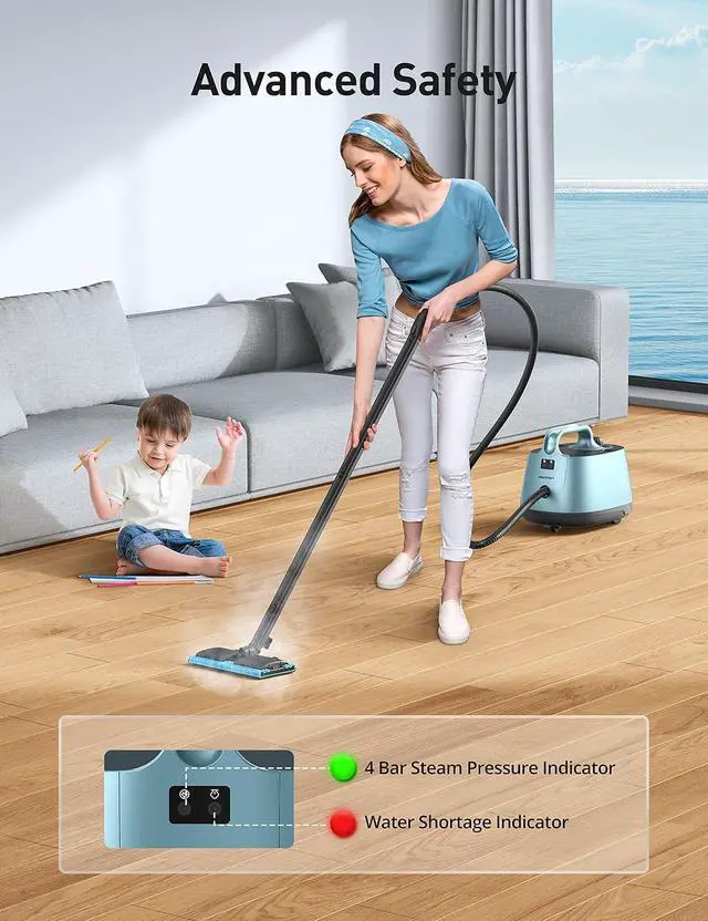 Alt view image 7 of 7 - Aspiron Steam Cleaner, 293°F 58 PSI Powerful Multipurpose Handheld Steam Mop for Home Use, 21 Attachments, 50Oz Capacity, Heavy Duty Steamer for Carpets, Floors, Cars, Tiles, Crack, Aquamarine