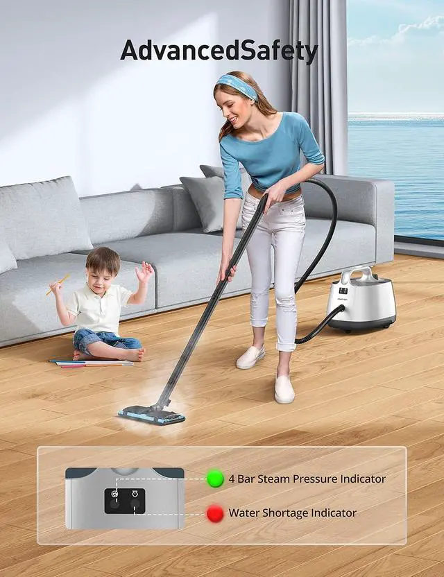 Alt view image 7 of 7 - Steam Cleaner, 293°F 58 PSI Powerful Multipurpose Handheld Steam Mop for Home Use, 21 Attachments, 50Oz Capacity, Heavy Duty Steamer for Carpets, Floors, Cars, Tiles, Crack Cleaning, Pearl