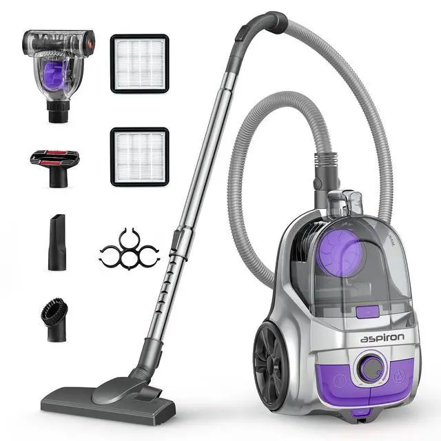 Main image of Aspiron Canister Vacuum, Upgraded 1600W Bagless Canister Vacuum Cleaner | Auto Cord Rewind, H13 HEPA Filter, 4Qt Large Capacity, 5 Tools for Hard Floors, Carpet, Pet, Upholstery, Tiles, Champagne
