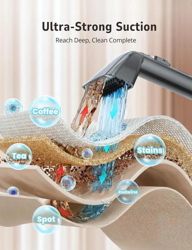Alt view image 4 of 7 - Aspiron Carpet Cleaner,Fast Heating Steamer,Carpet Cleaner Machine for Home,Hot/Cold Water & Steam Wash,Spot Cleaner,20Kpa Powerful Suction,300ML Solution,for Carpet,Upholstery,Sofa,Pet Stain,Car