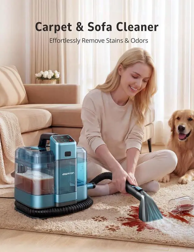 Alt view image 5 of 7 - Aspiron Carpet Cleaner,Fast Heating Steamer,Carpet Cleaner Machine for Home,Hot/Cold Water & Steam Wash,Spot Cleaner,20Kpa Powerful Suction,300ML Solution,for Carpet,Upholstery,Sofa,Pet Stain,Car