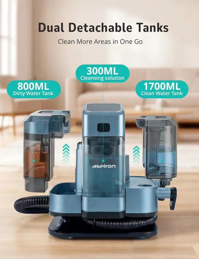 Alt view image 6 of 7 - Aspiron Carpet Cleaner,Fast Heating Steamer,Carpet Cleaner Machine for Home,Hot/Cold Water & Steam Wash,Spot Cleaner,20Kpa Powerful Suction,300ML Solution,for Carpet,Upholstery,Sofa,Pet Stain,Car